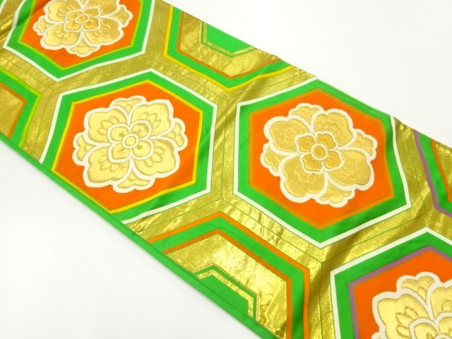 アンティーク　華紋亀甲模様織出し袋帯（材料）